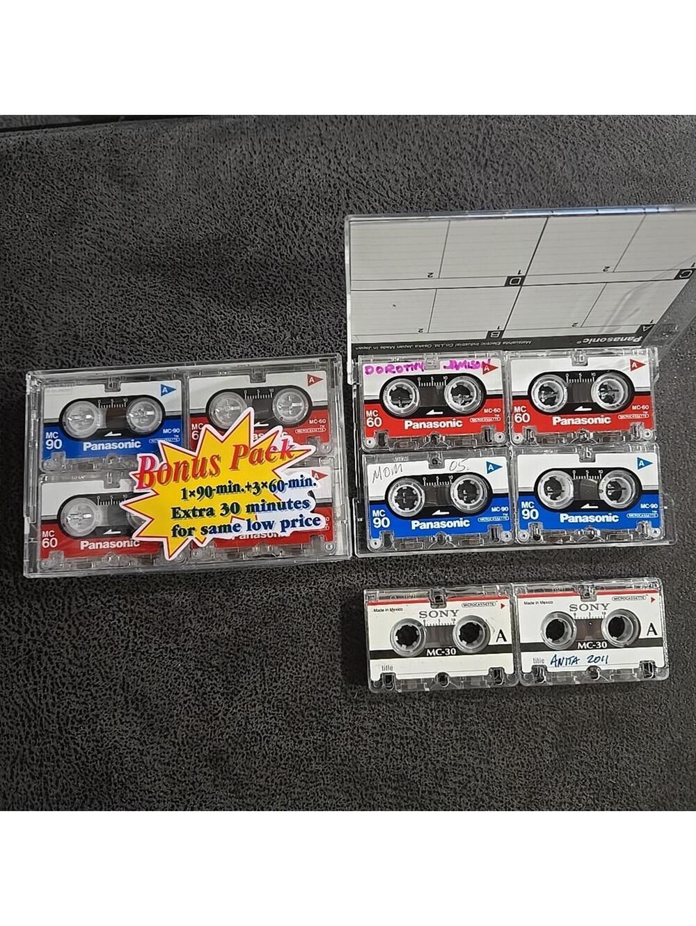 10 Microcassette Tapes Sony and Panasonic 4 New and 6 Used